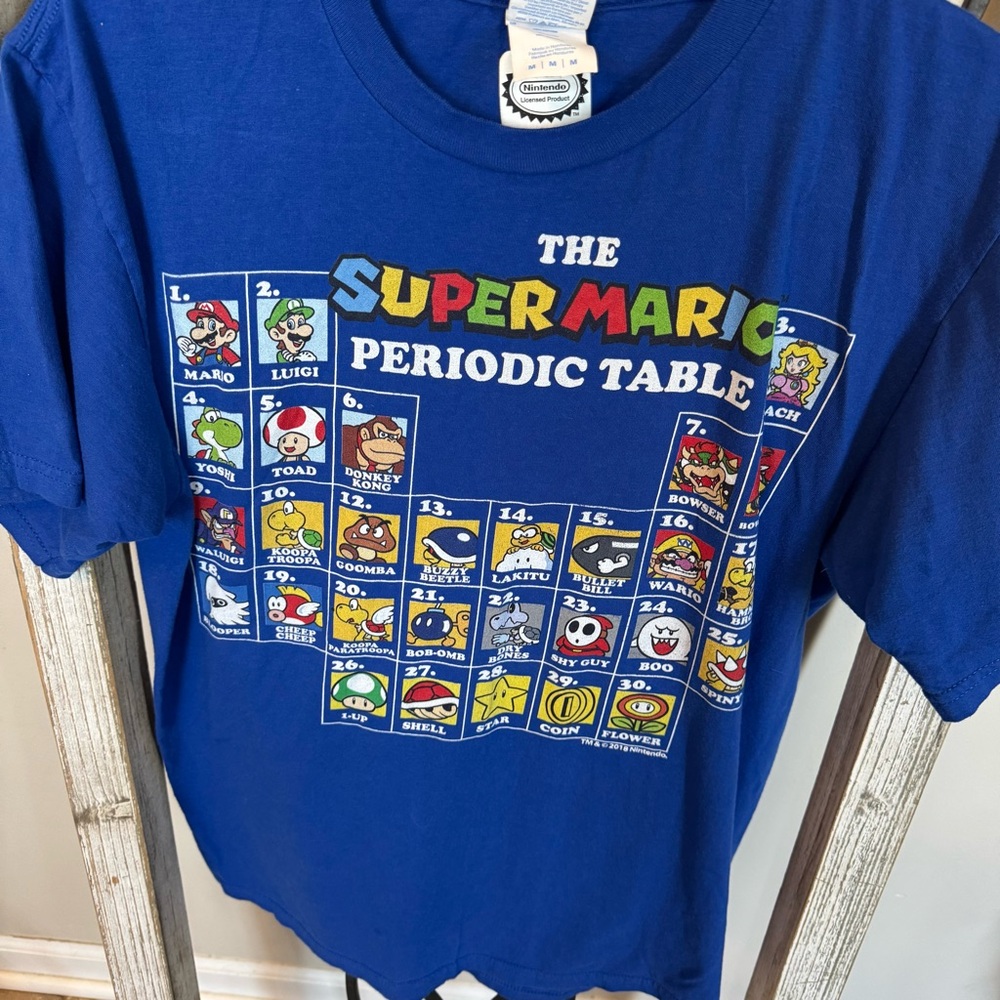 Nintendo Super Mario Periodic Table T-Shirt M Blue Fan Favorite
